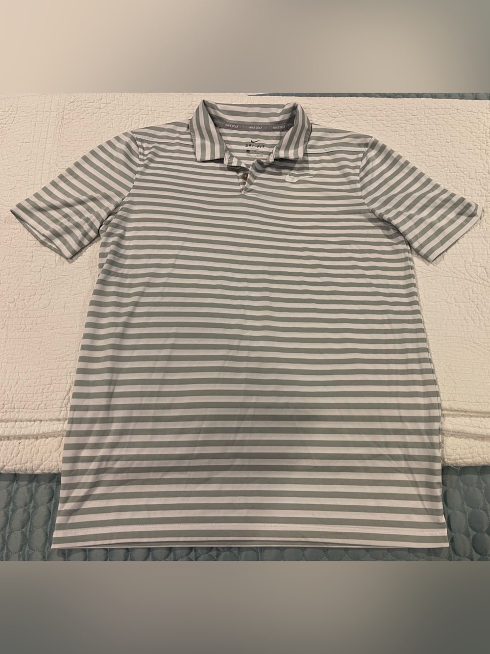 Nike Golf Kids Gray White Striped Polo Dri-Fit XL Performance Wear Active Wear